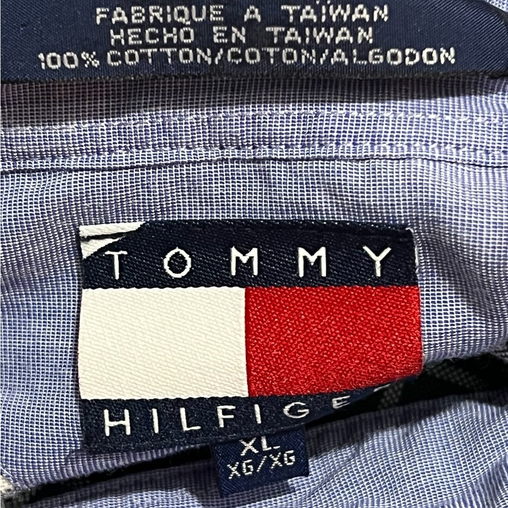Tommy Hilfiger Men’s Shirt XL Green Blue White Cotton Plaid Long Sleeve - Picture 5 of 6